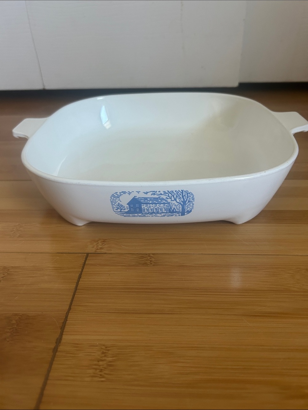 Corningware White Baking Dish with Blue Cottage Design